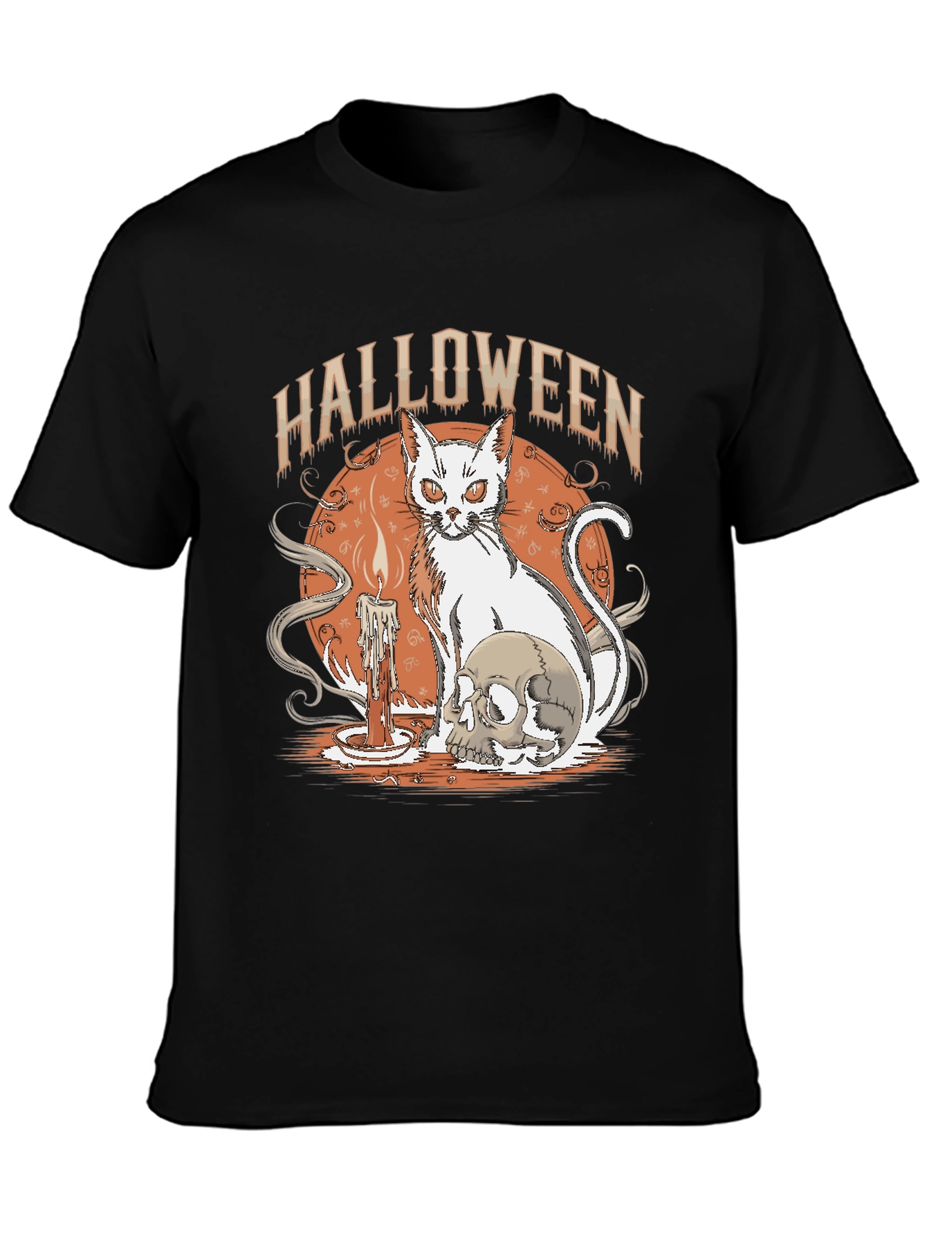 Black Halloween Cat & Skull Graphic Tee view 3