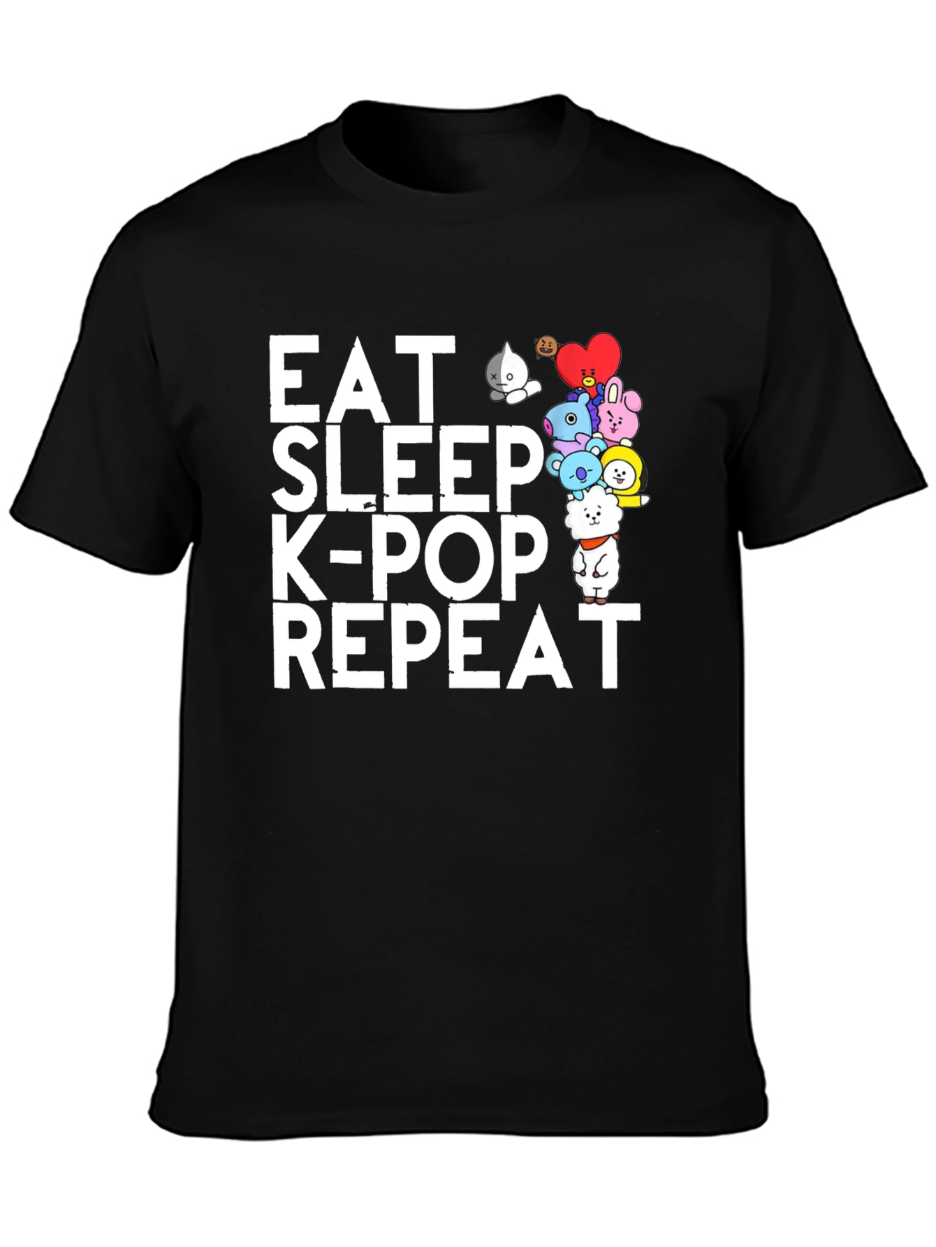 Black Eat Sleep K-Pop Repeat Black Graphic Tee view 3