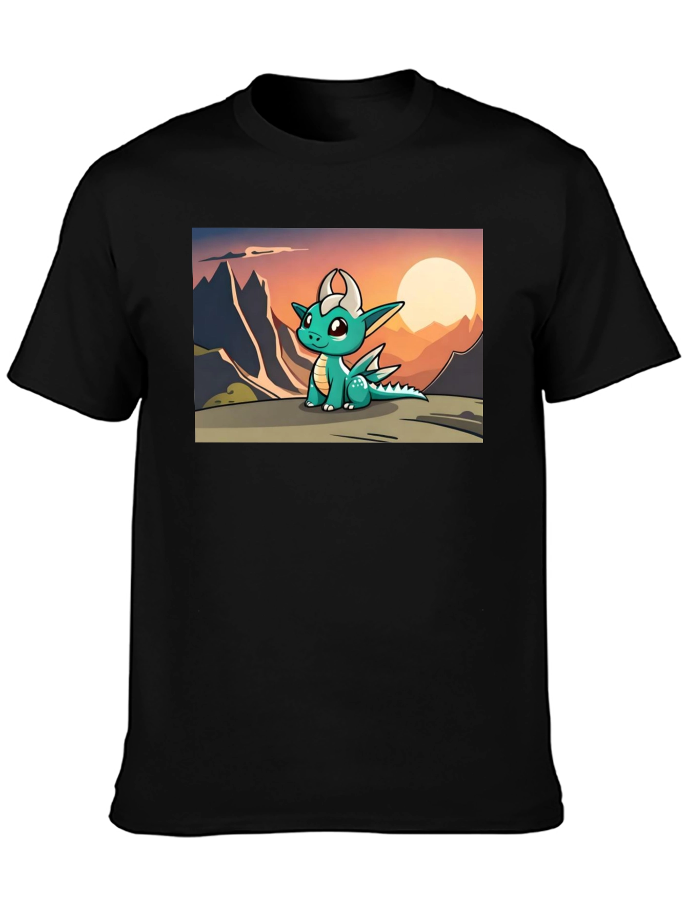 Black Cute Dragon Sunset Tee view 3