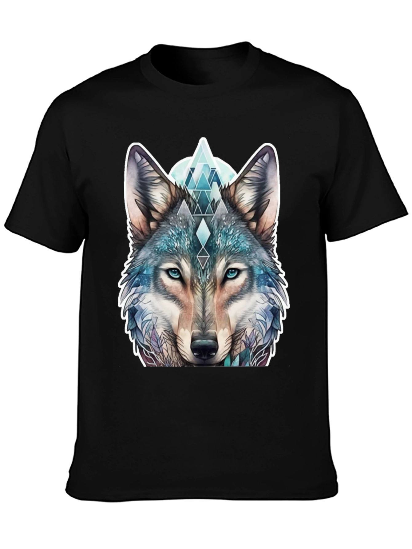 Black Geometric Wolf Graphic Tee - Stylish Animal Print Shirt view 3