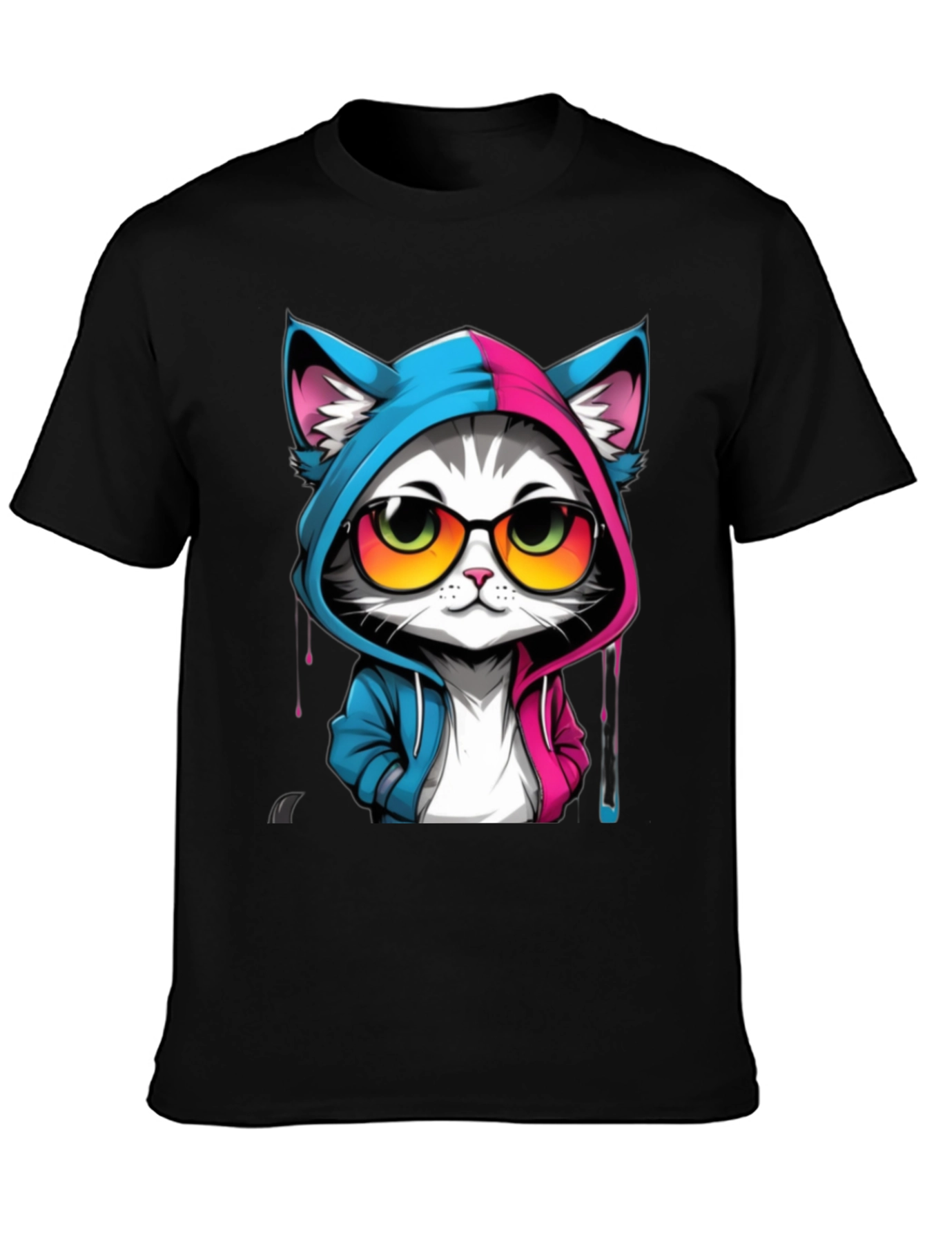 Black Cool Cat Graphic Tee - Unisex Black T-Shirt view 3
