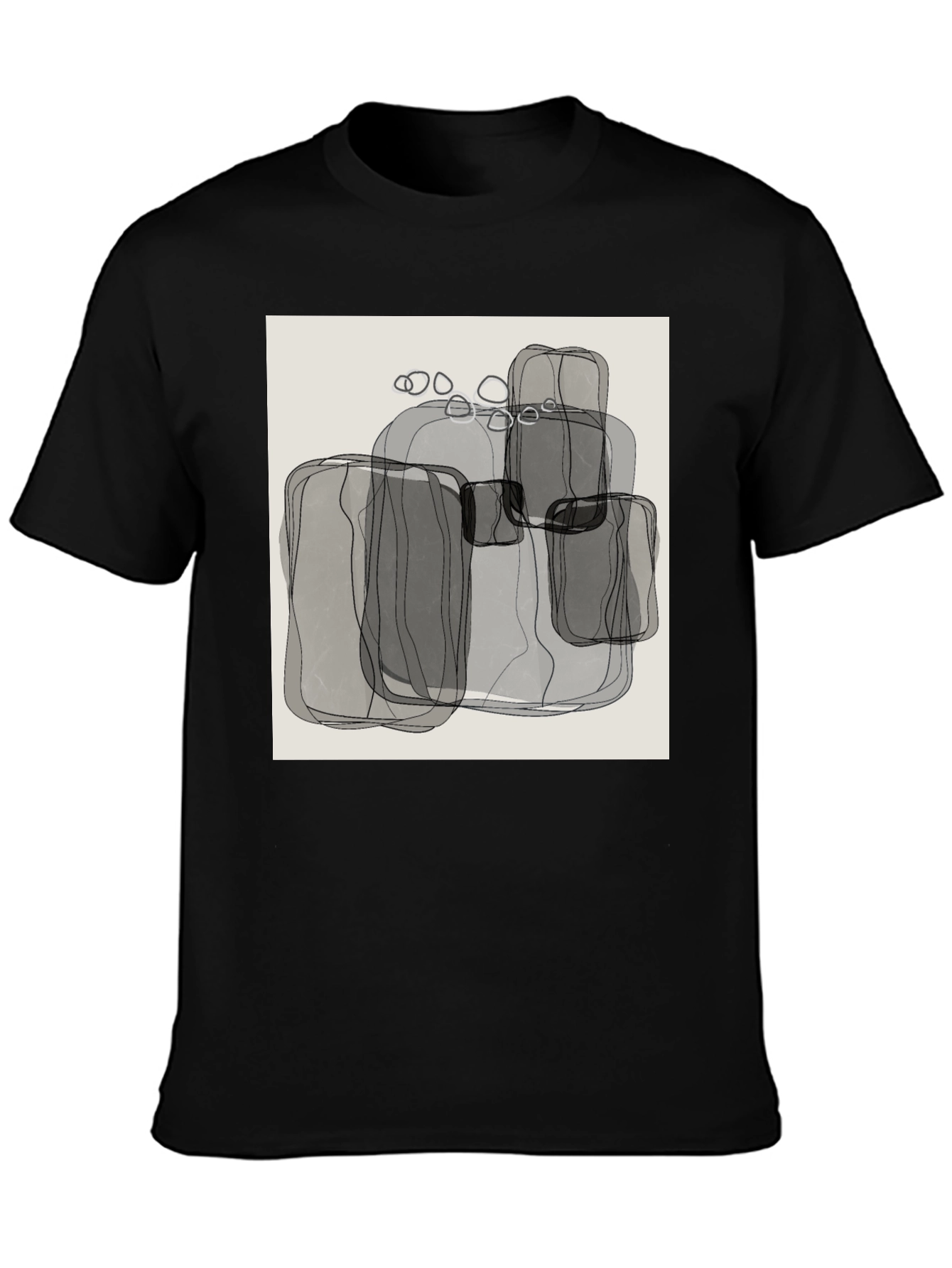 Black Abstract Gray Block Print Men's Black T-Shirt view 3