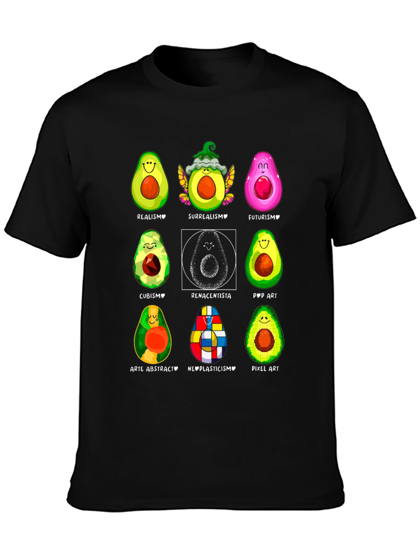 Black Avocado Art Styles Graphic T-Shirt view 3