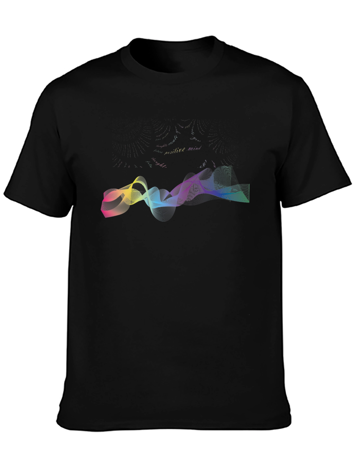 Black Vibrant Wave Graphic Black T-Shirt view 3