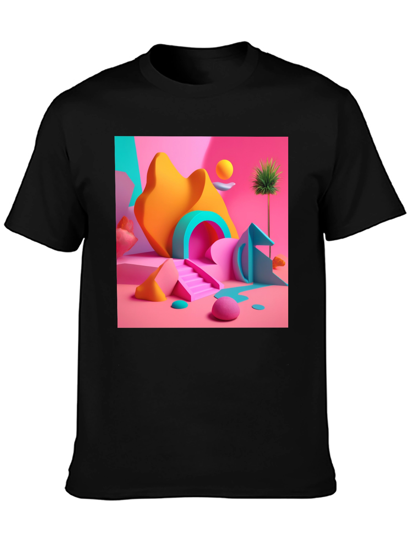Black Abstract Geometric Art Black T-Shirt view 3
