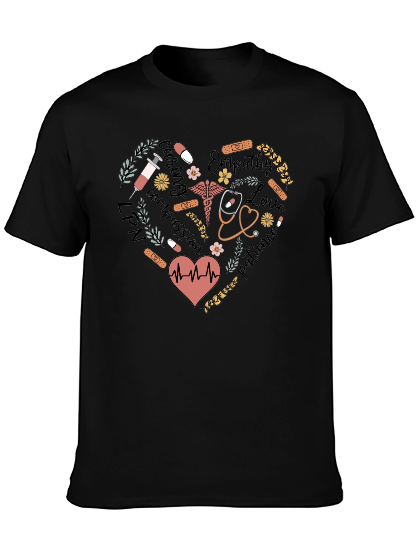 Black Nurse Heart Graphic T-Shirt view 3