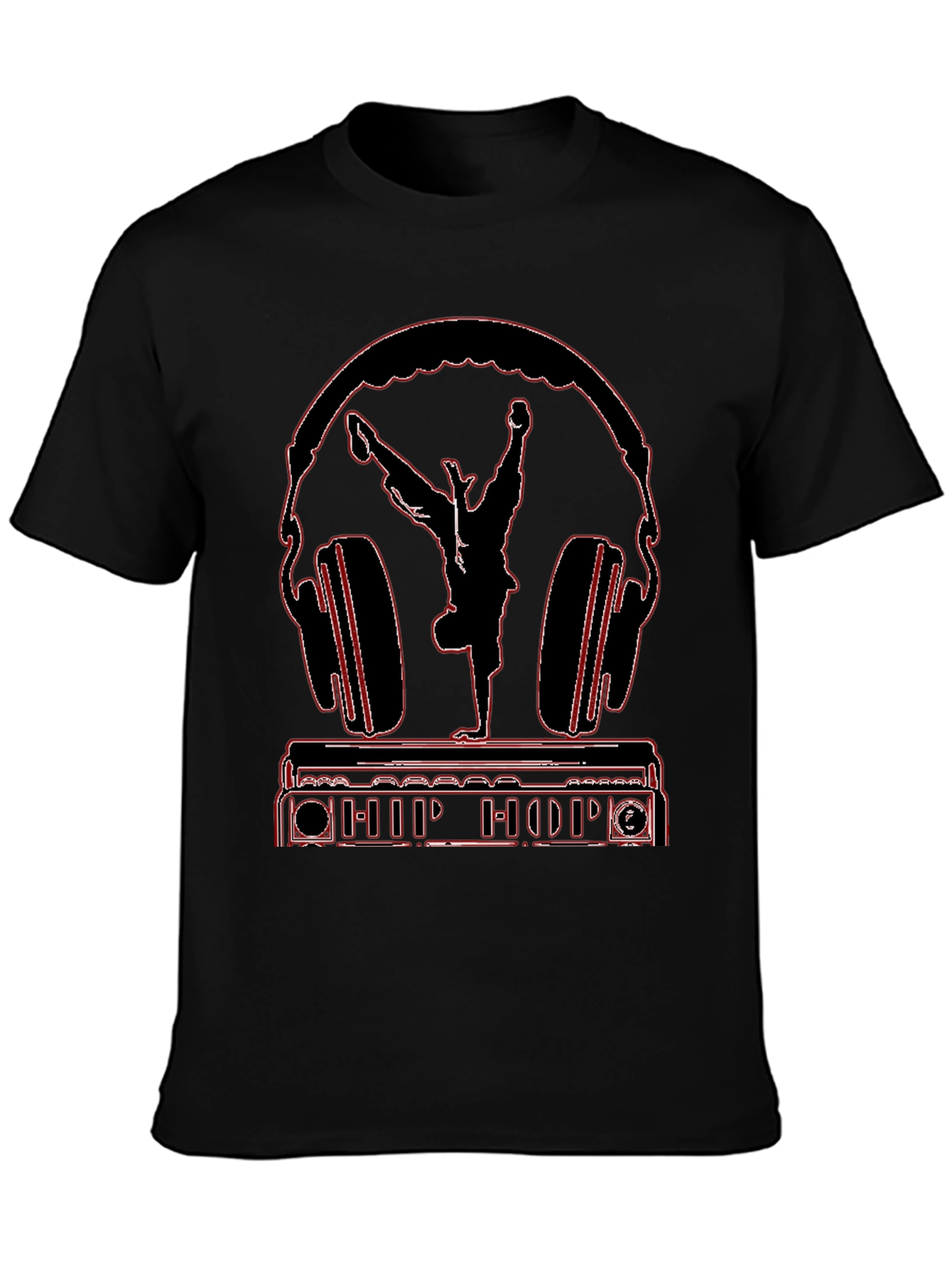 Black Hip Hop Headphones Graphic Tee view 3