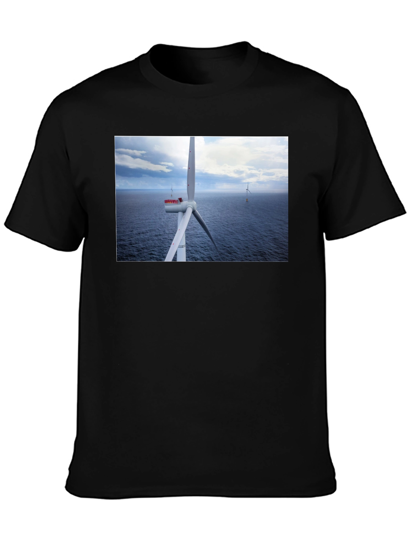 Black Wind Turbine Ocean Graphic T-Shirt view 3