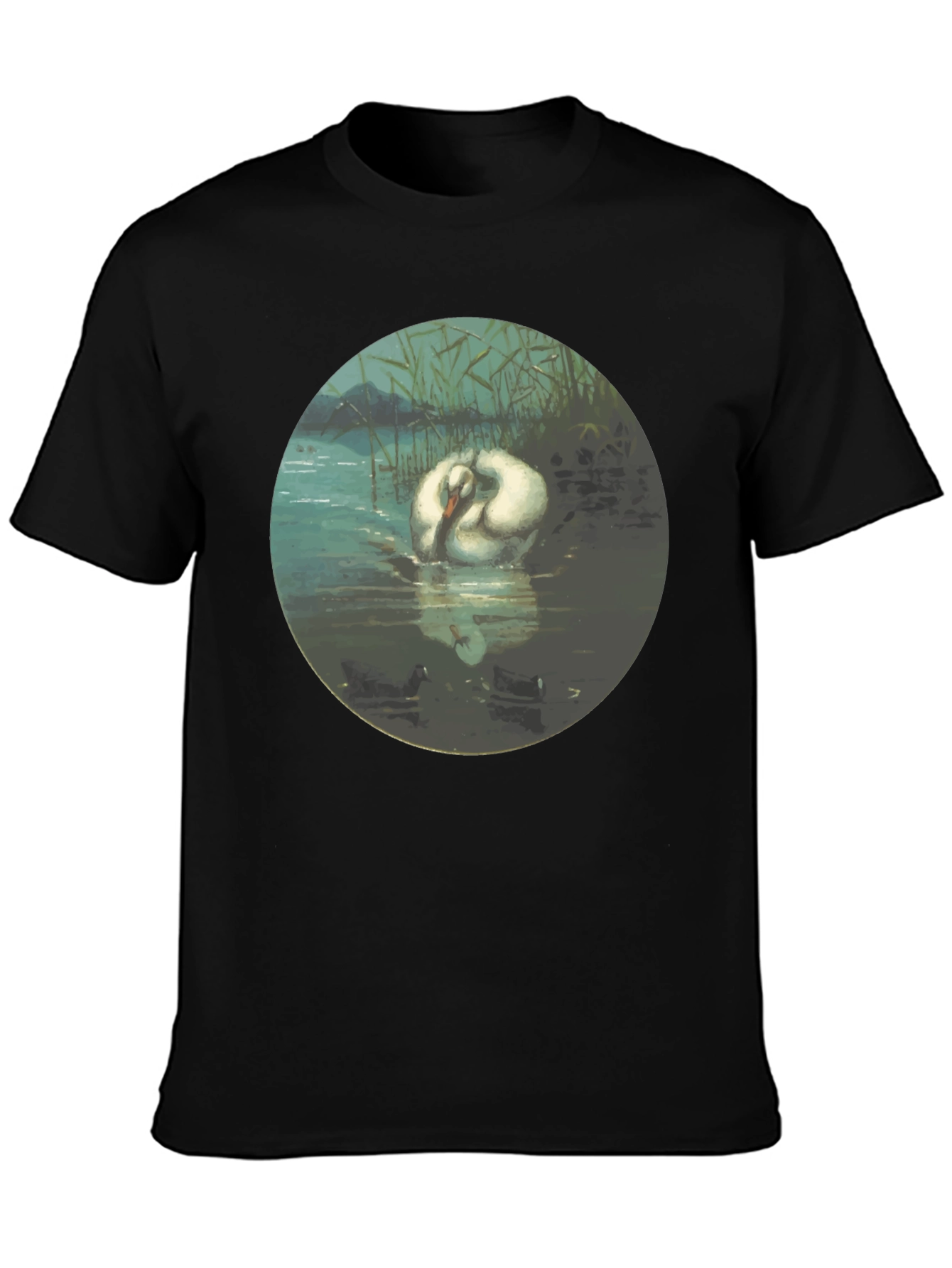 Black Swan Art T-Shirt - Elegant Aquatic Bird Design view 3