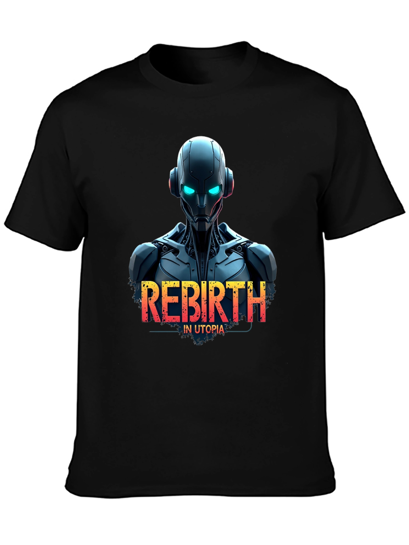 Black Rebirth in Utopia Robot T-Shirt - Sci-Fi Style view 3
