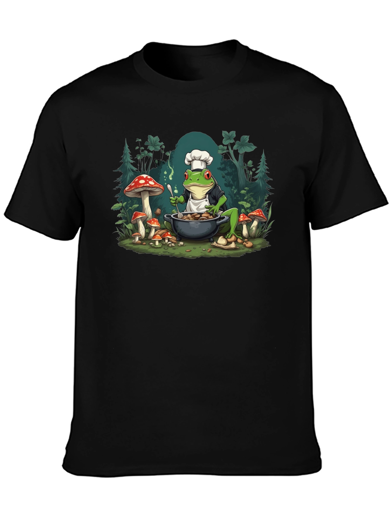 Black Frog Chef T-Shirt - Mushroom Cooking Tee view 3