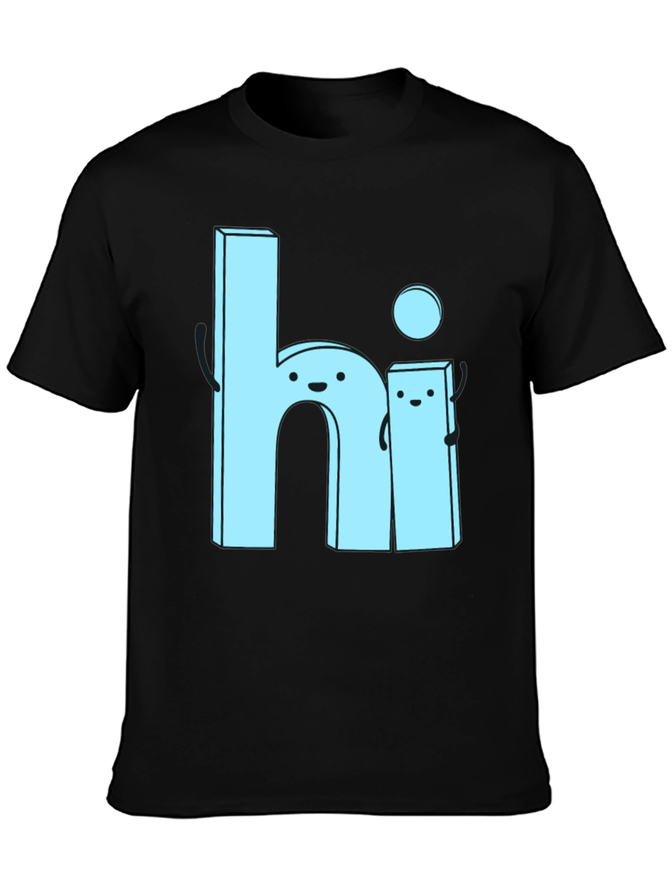 Black Cute Cartoon "Hi" Graphic Tee - Soft Black Cotton view 3