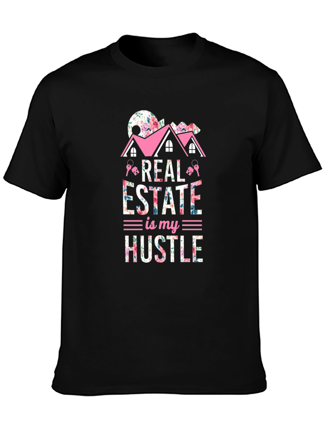 Black Real Estate Hustle Floral T-Shirt view 3