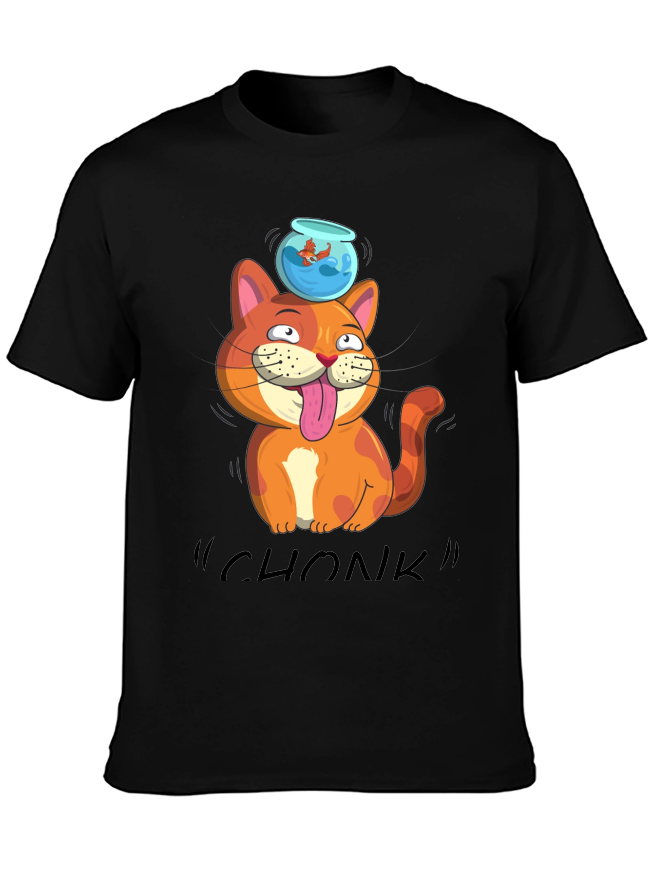 Black Chonk Cat Goldfish T-Shirt view 3