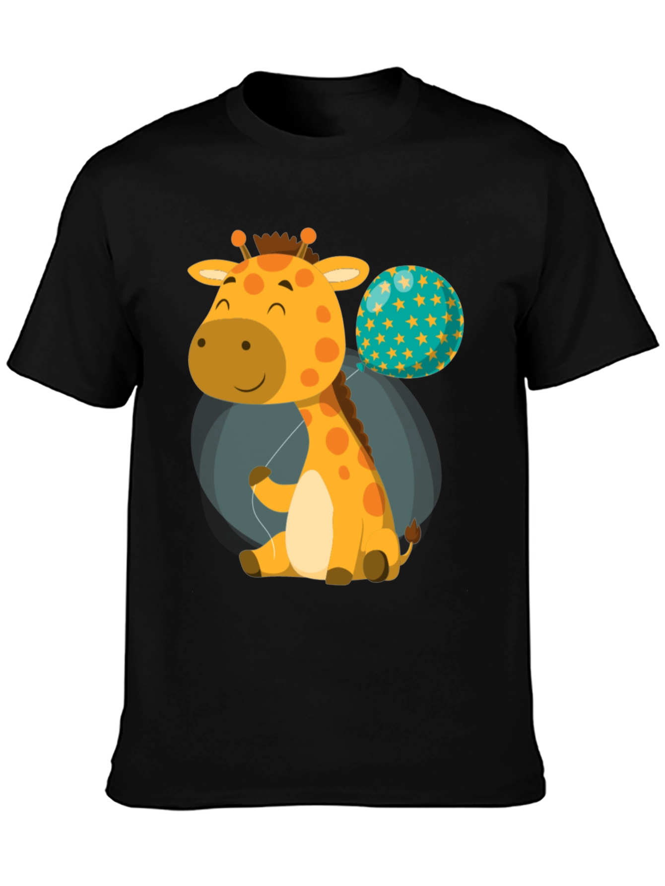 Black Cute Giraffe & Balloon Graphic T-Shirt view 3