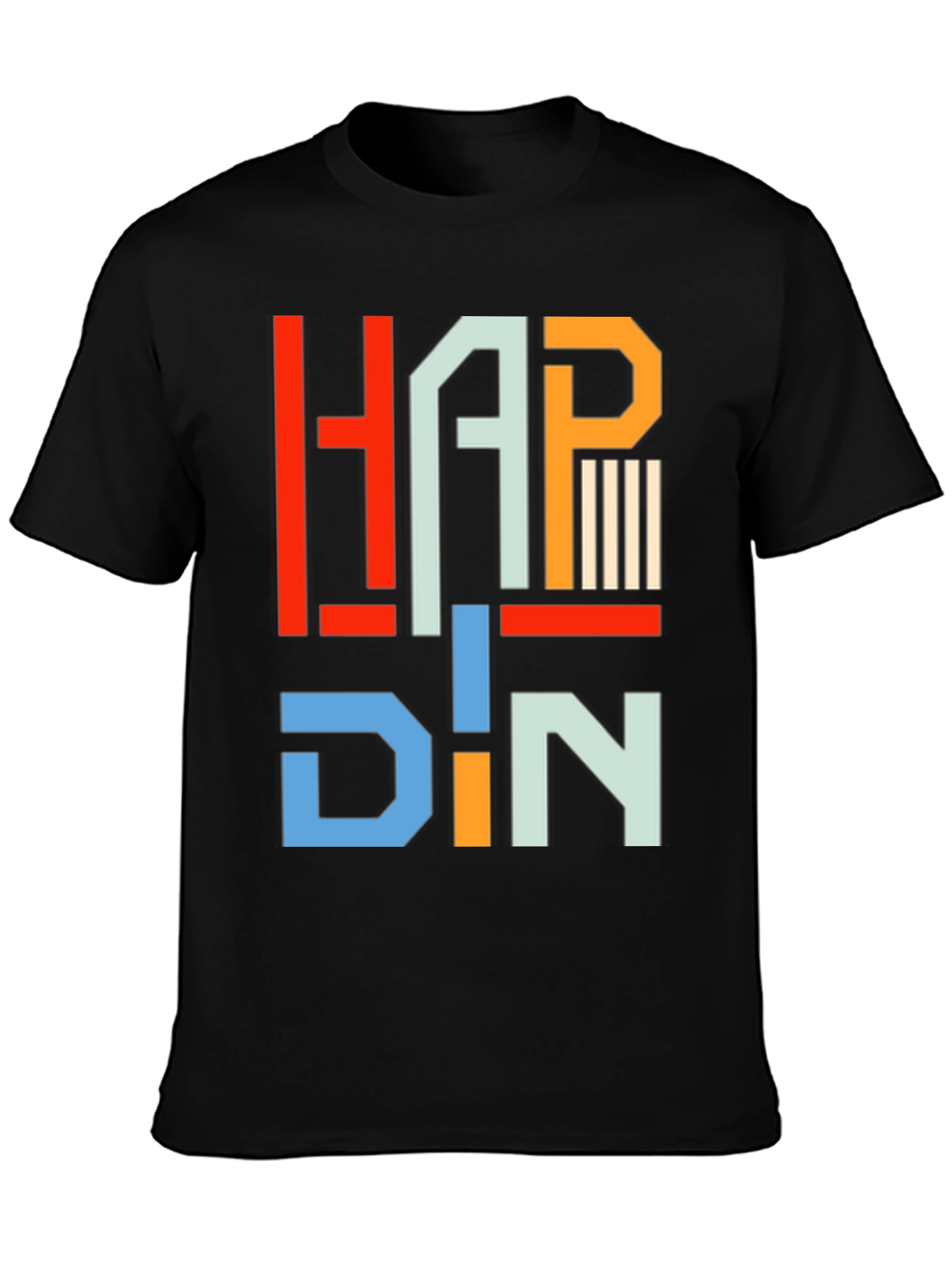Black HAPP DIN T-Shirt - Geometric Letter Graphic Tee view 3