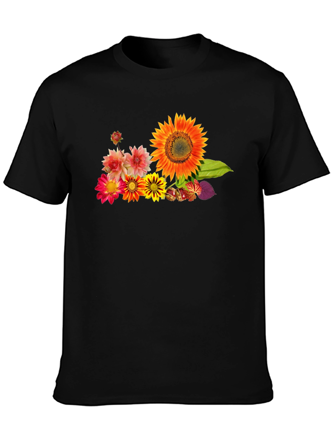 Black Floral Print Black Cotton T-Shirt view 3