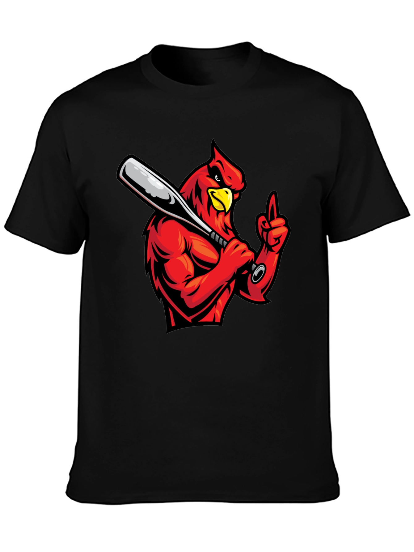 Black Cardinal Baseball T-Shirt - Black Cotton Tee view 3