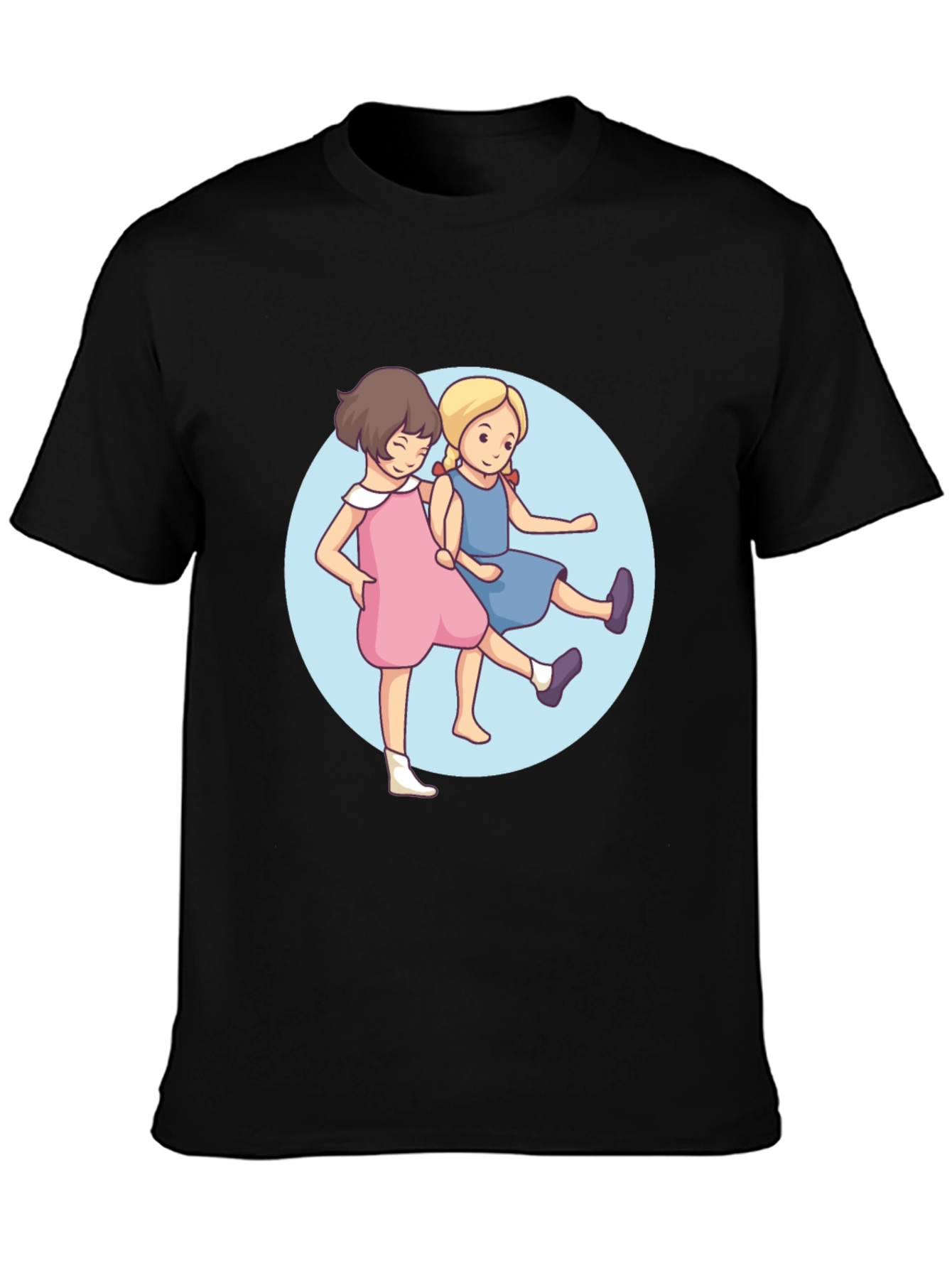 Black Cute Cartoon Twins Black T-Shirt view 3