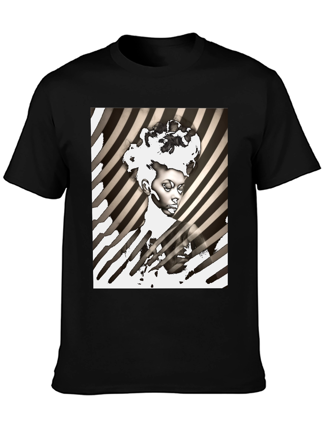 Black Striking Graphic Print Tee - Monochrome Art view 3