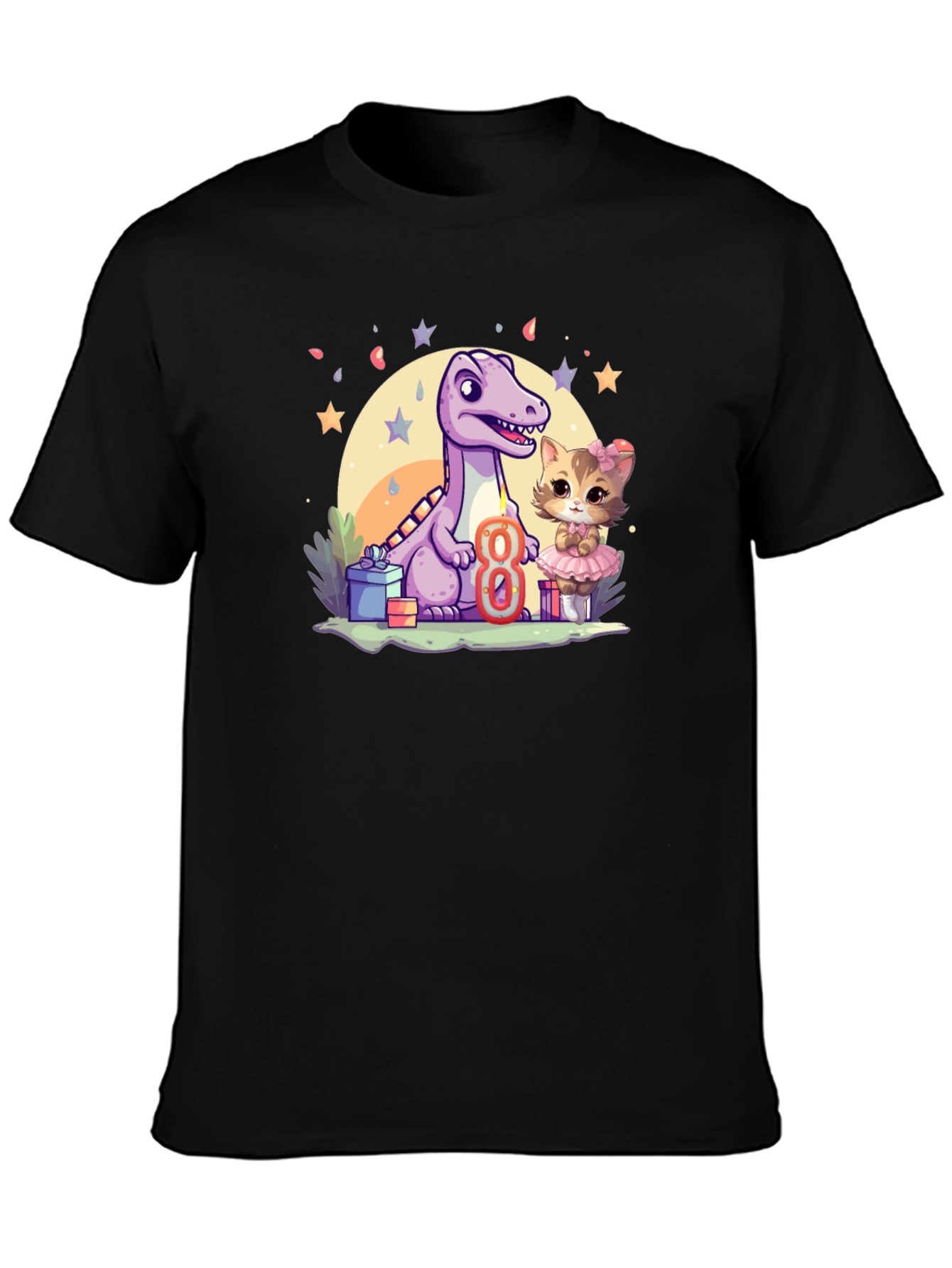Black Dino & Kitty Birthday Graphic Tee view 3