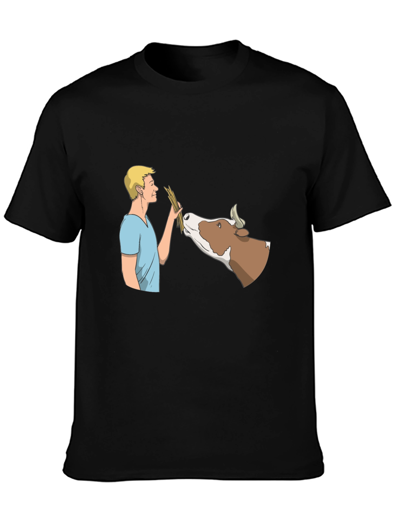 Black Man Feeding Cow Graphic Black T-Shirt view 3