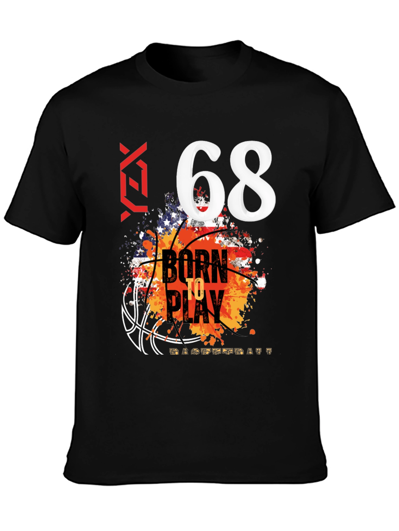Black Born to Play Basketball T-Shirt - Number 68 view 3
