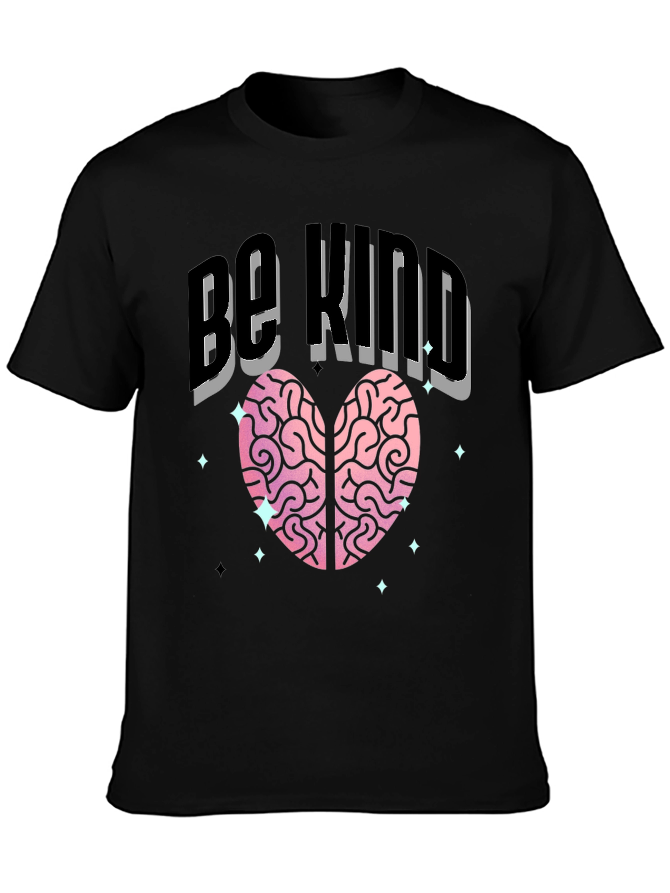 Black Be Kind Heart Brain T-Shirt - Soft Cotton Blend view 3