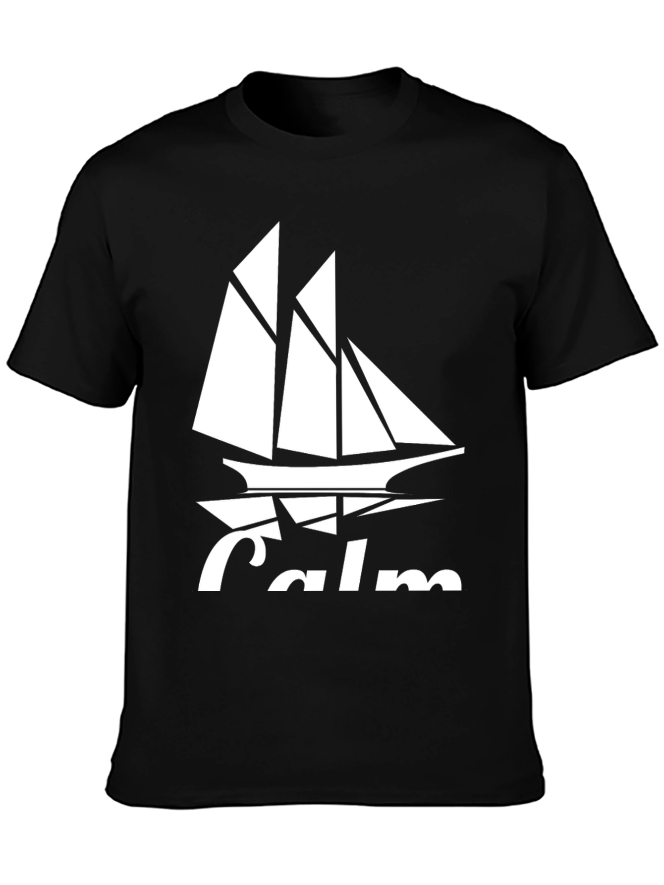 Black Calm Sailing Boat Graphic T-Shirt - Black Cotton Crew Neck view 3