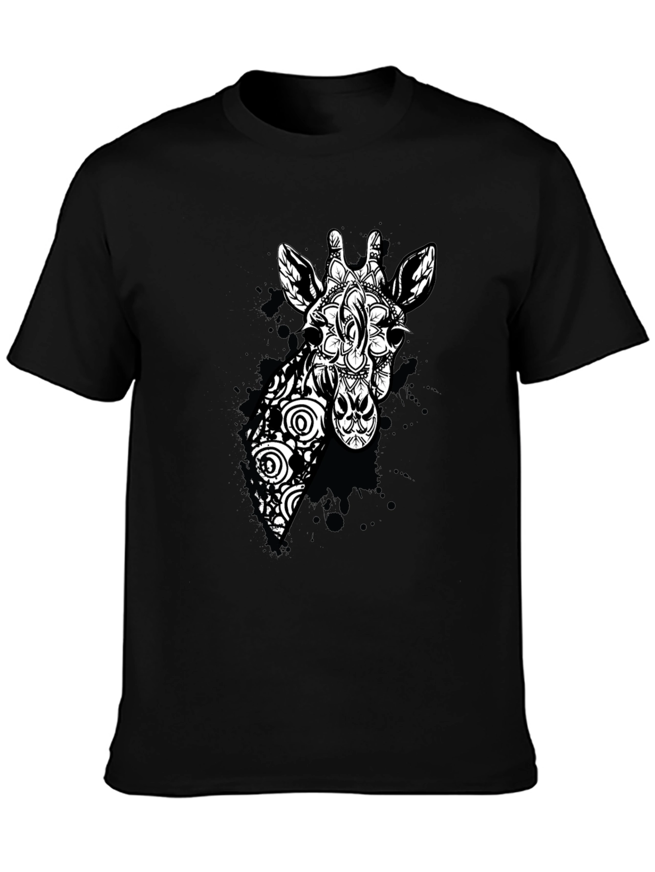 Black Giraffe Mandala Graphic Tee - Black Cotton T-Shirt view 3