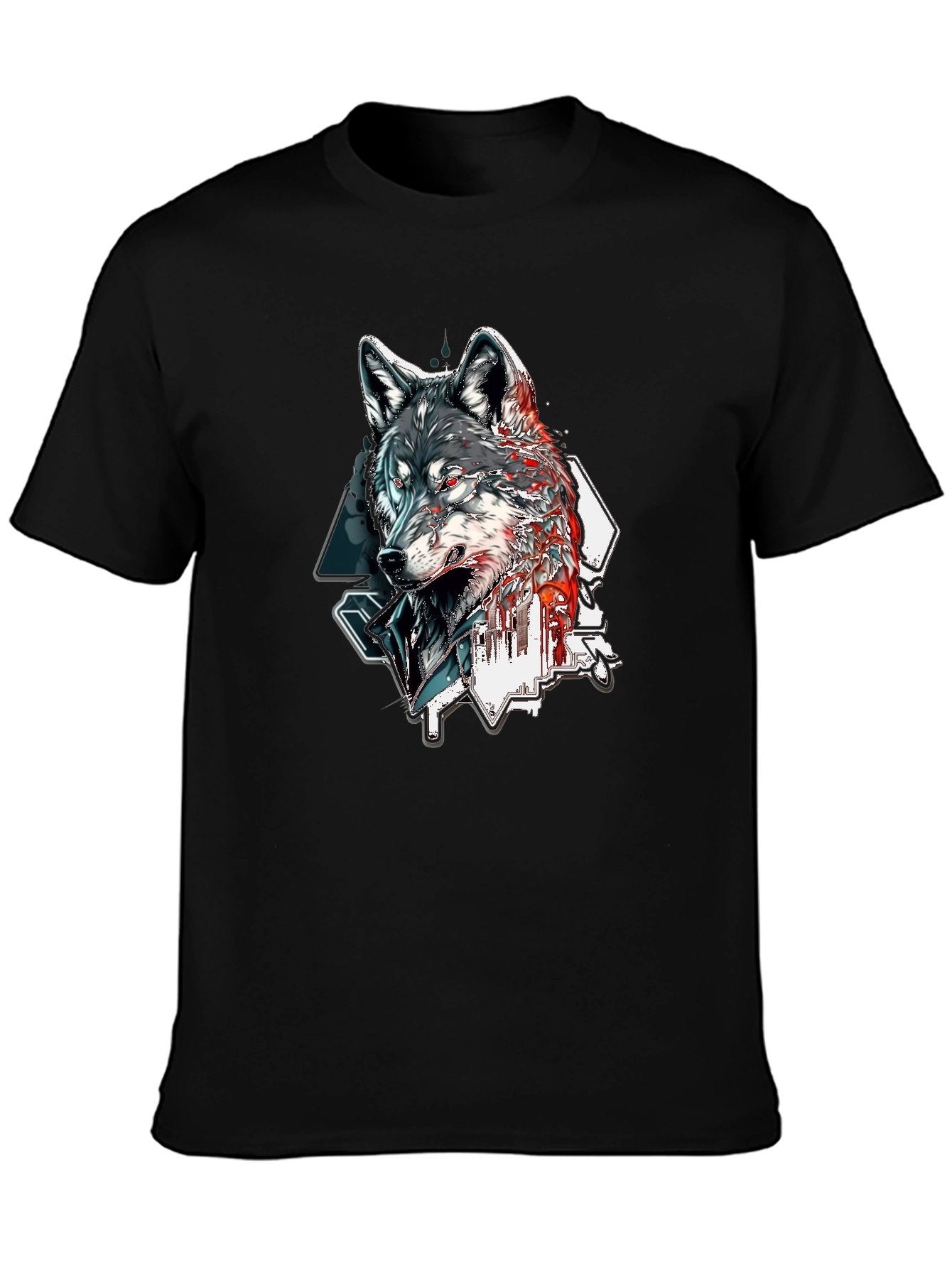 Black Wolf Graphic Print Black T-Shirt view 3