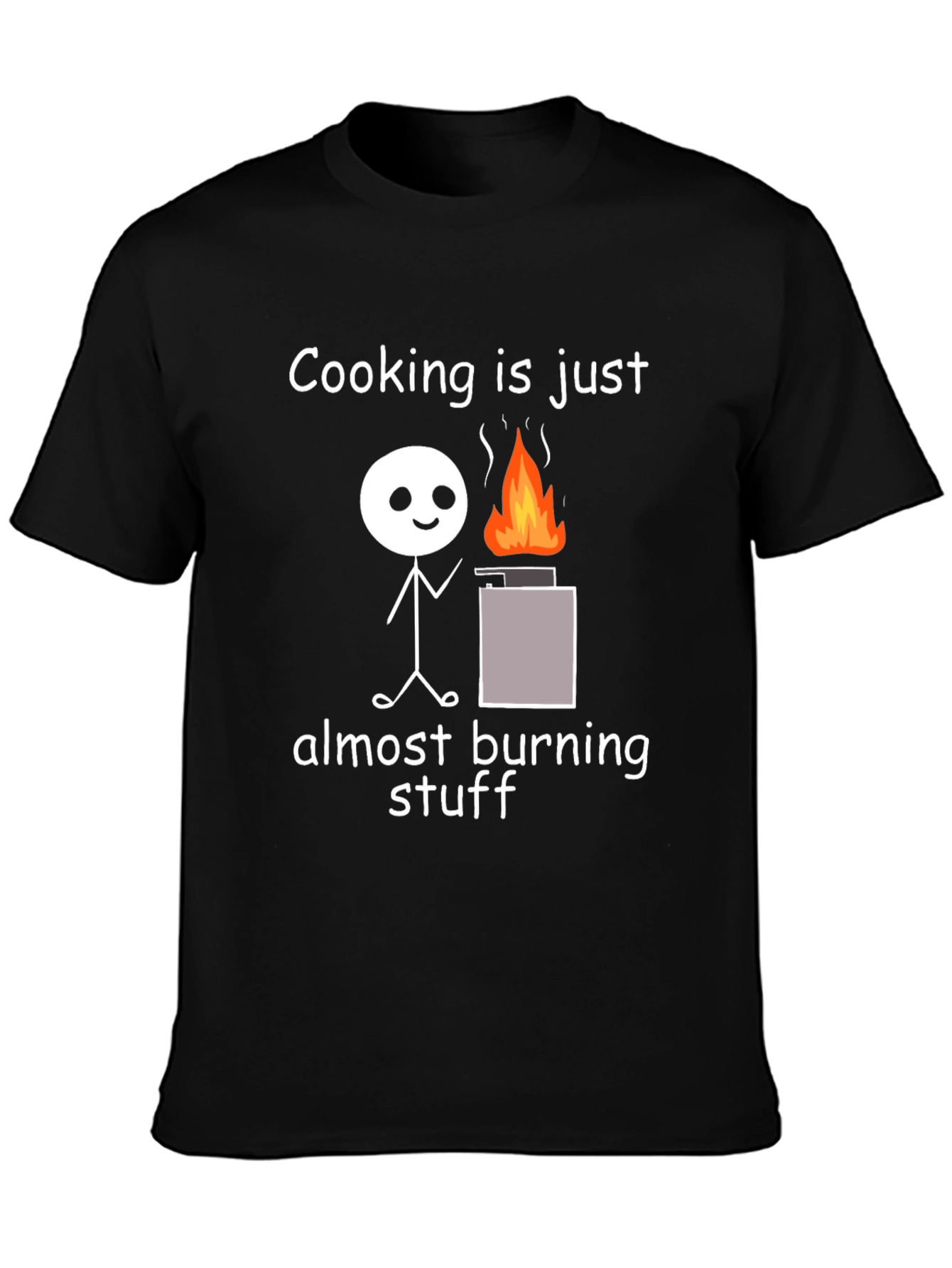 Black Funny Cooking Almost Burning Stuff T-Shirt view 3
