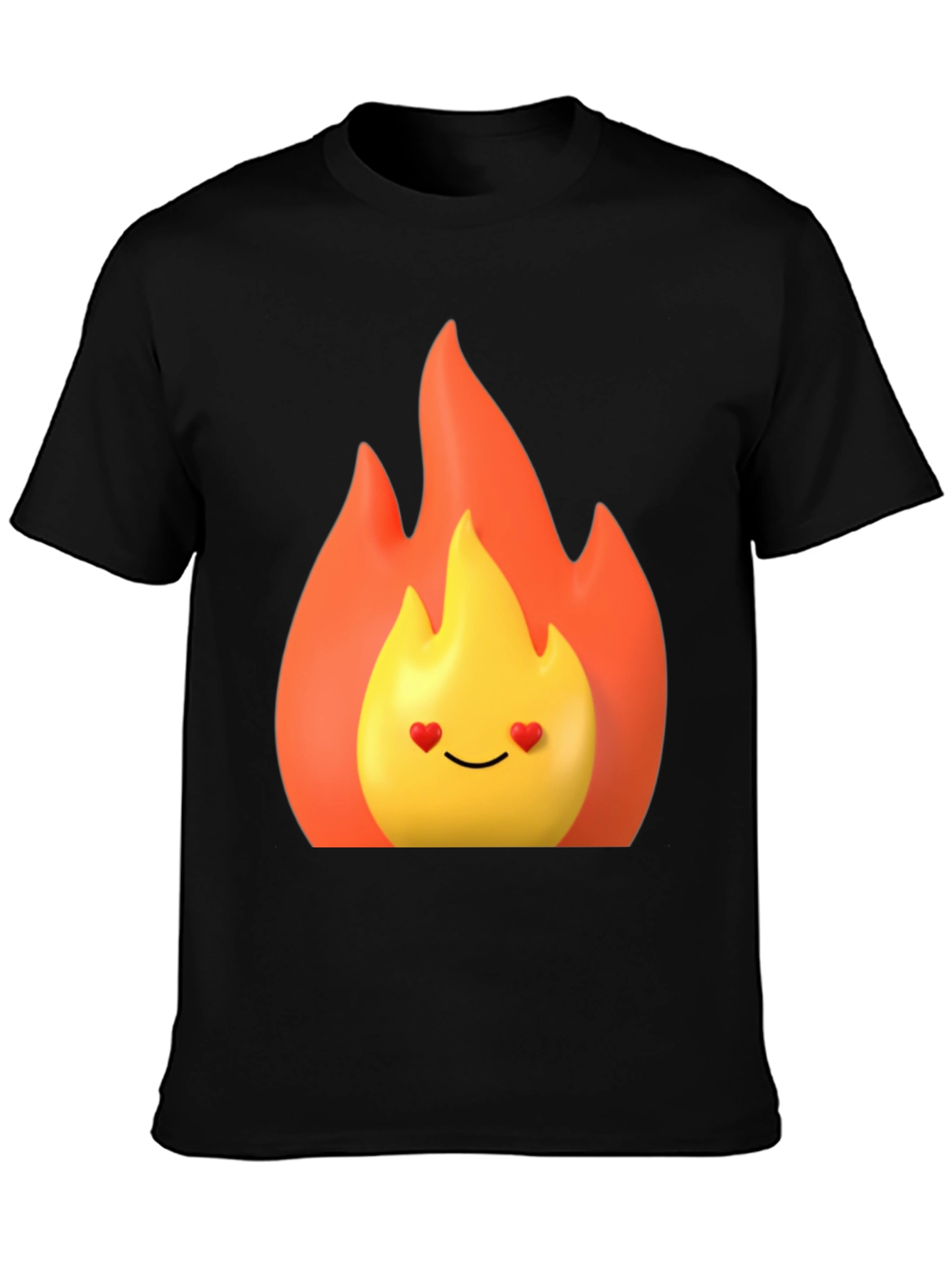 Black Flaming Heart Eyes Emoji Black T-Shirt view 3