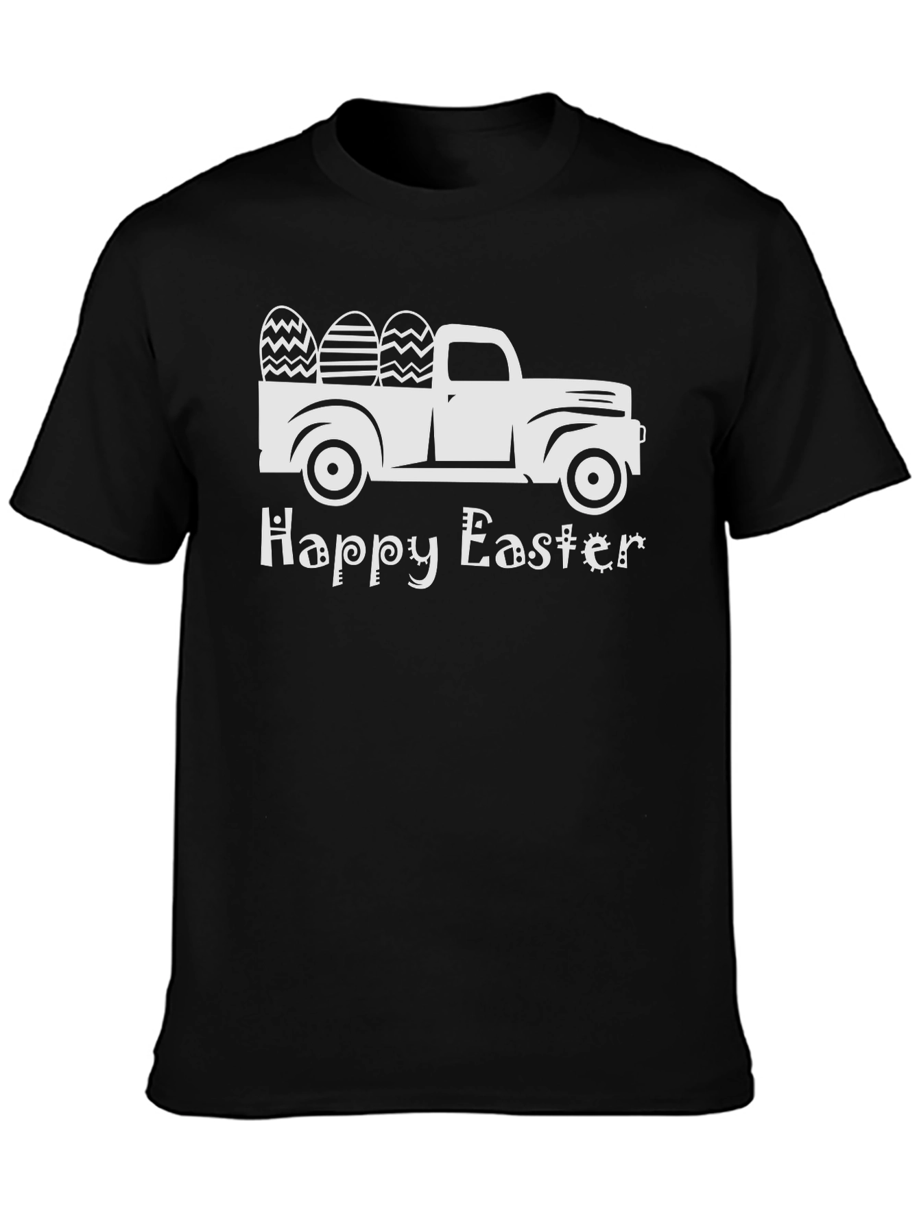 Camiseta Negra Happy Easter con Camioneta y Huevos