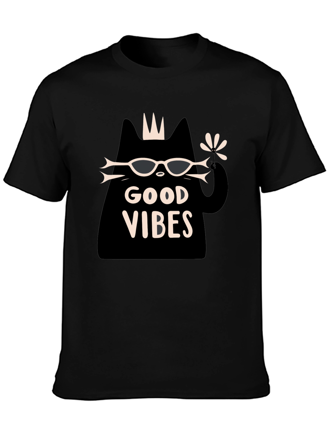 Black Good Vibes Cat Graphic T-Shirt - Black view 3