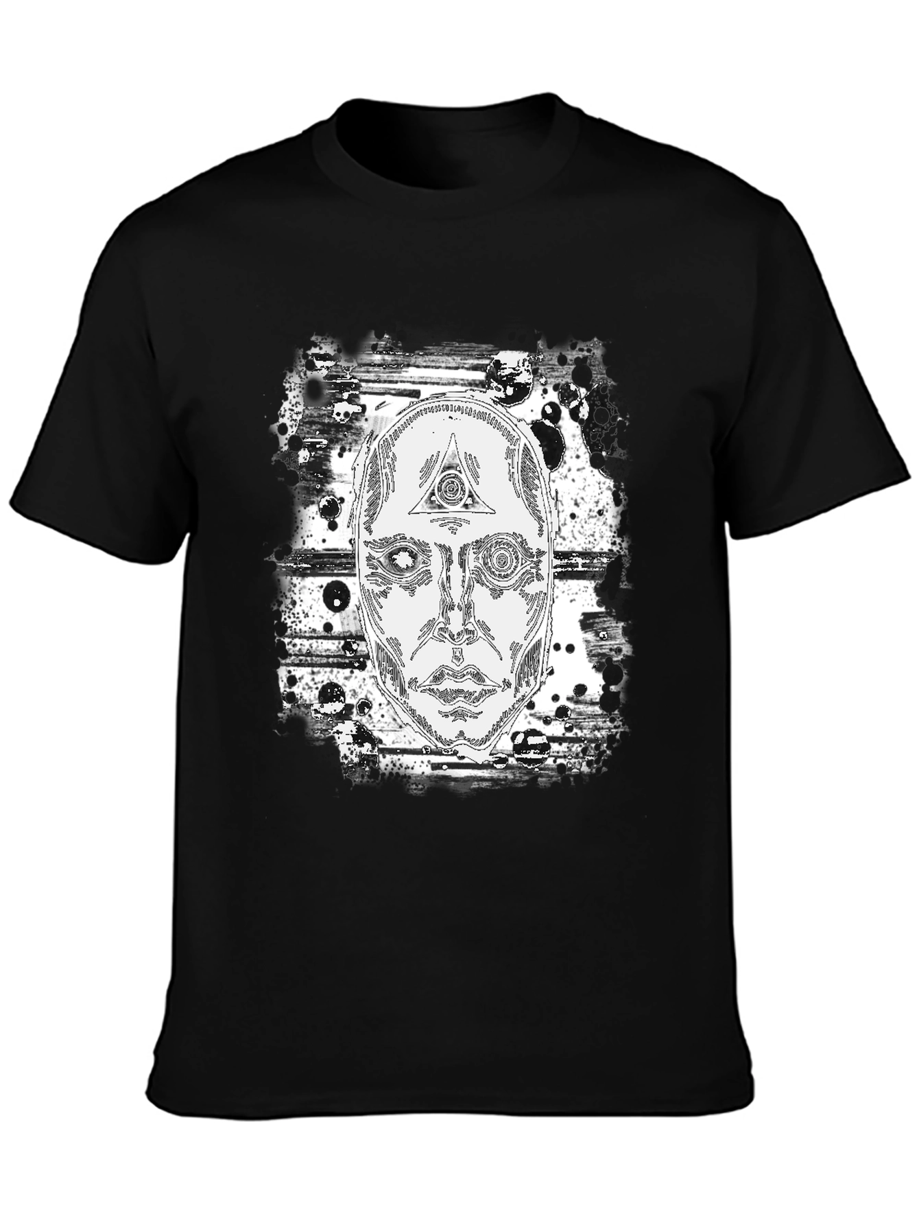 Black Abstract Face Graphic Print Black T-Shirt view 3