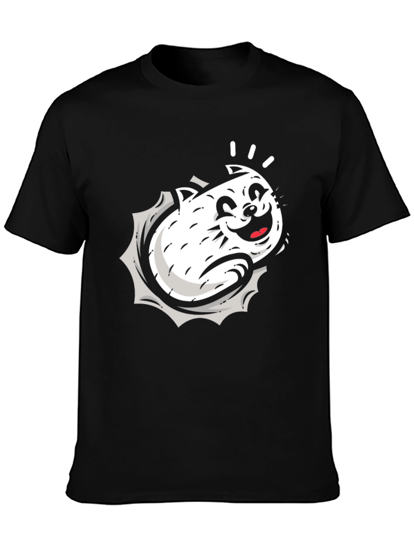 Black Cartoon Cat Graphic Black T-Shirt view 3