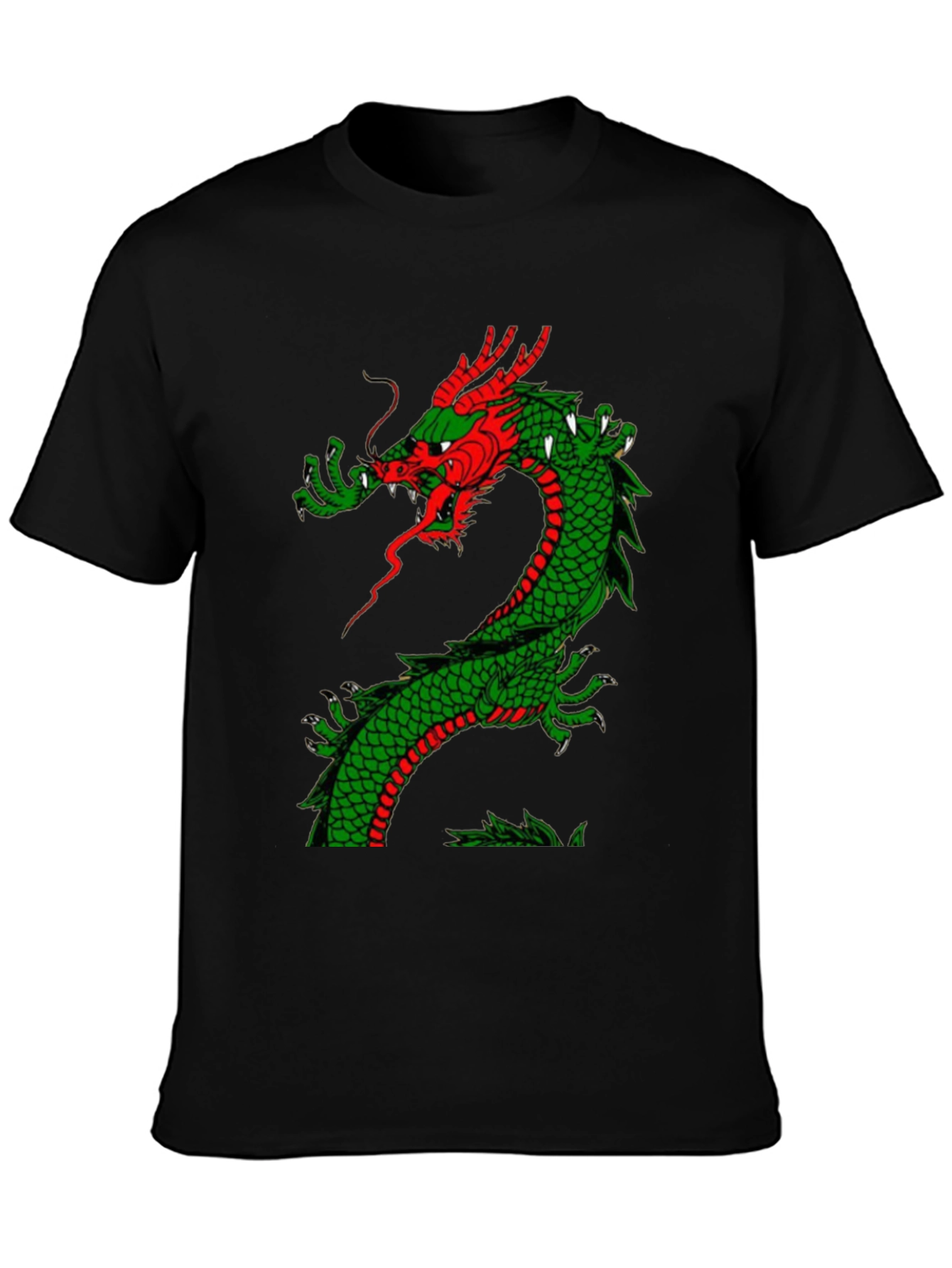 Black Dragon Graphic Tee - Red and Green Dragon Design view 3
