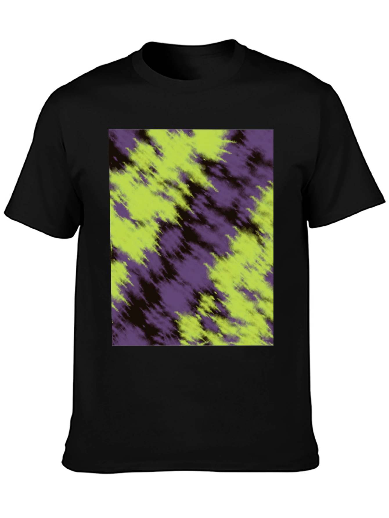 Black Abstract Purple & Green Tee - Casual Style view 3