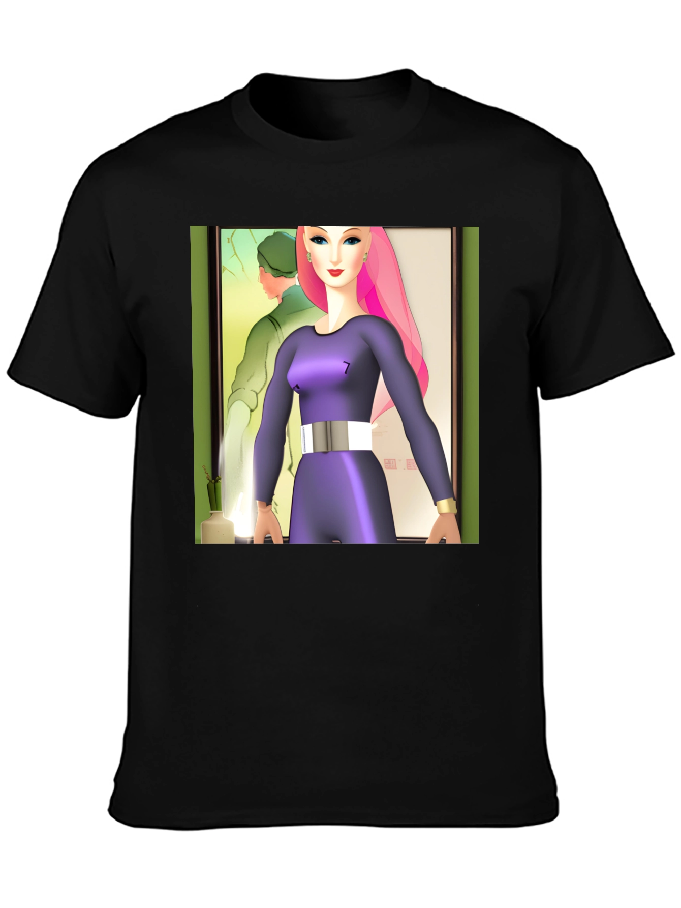 Black Abstract Art T-Shirt: Retro-Futuristic Style view 3