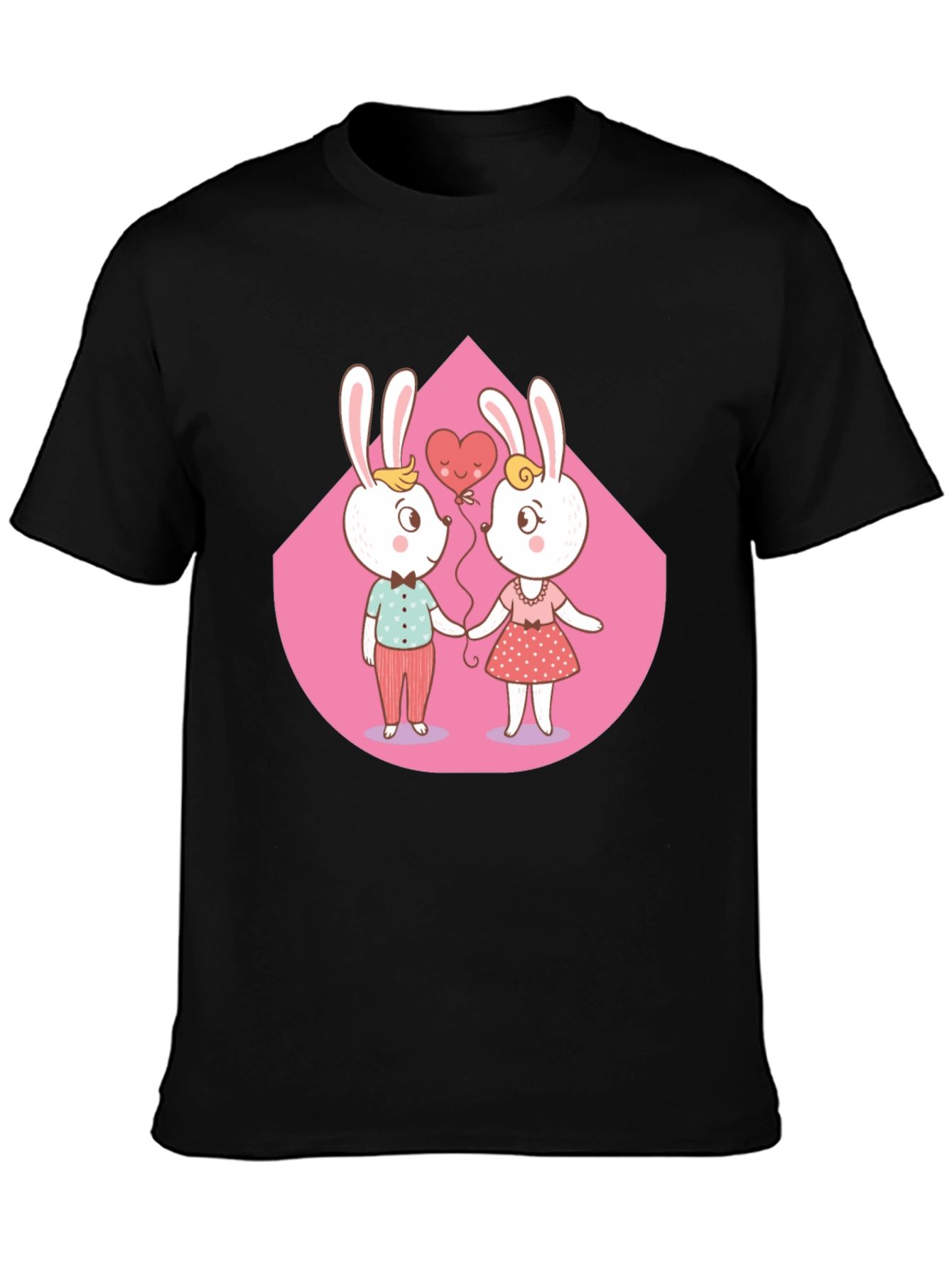 Black Cute Cartoon Bunny Couple T-Shirt view 3