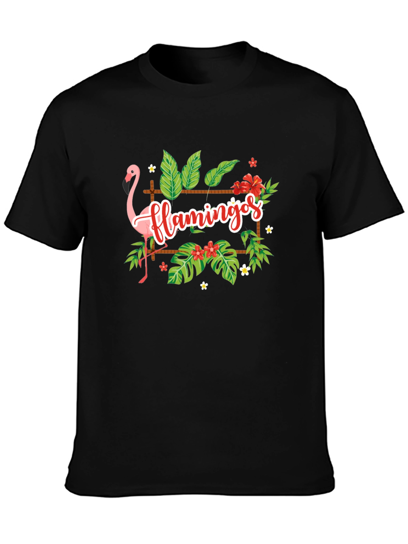 Black Flamingo Tropical Graphic Tee - Black Casual T-Shirt view 3