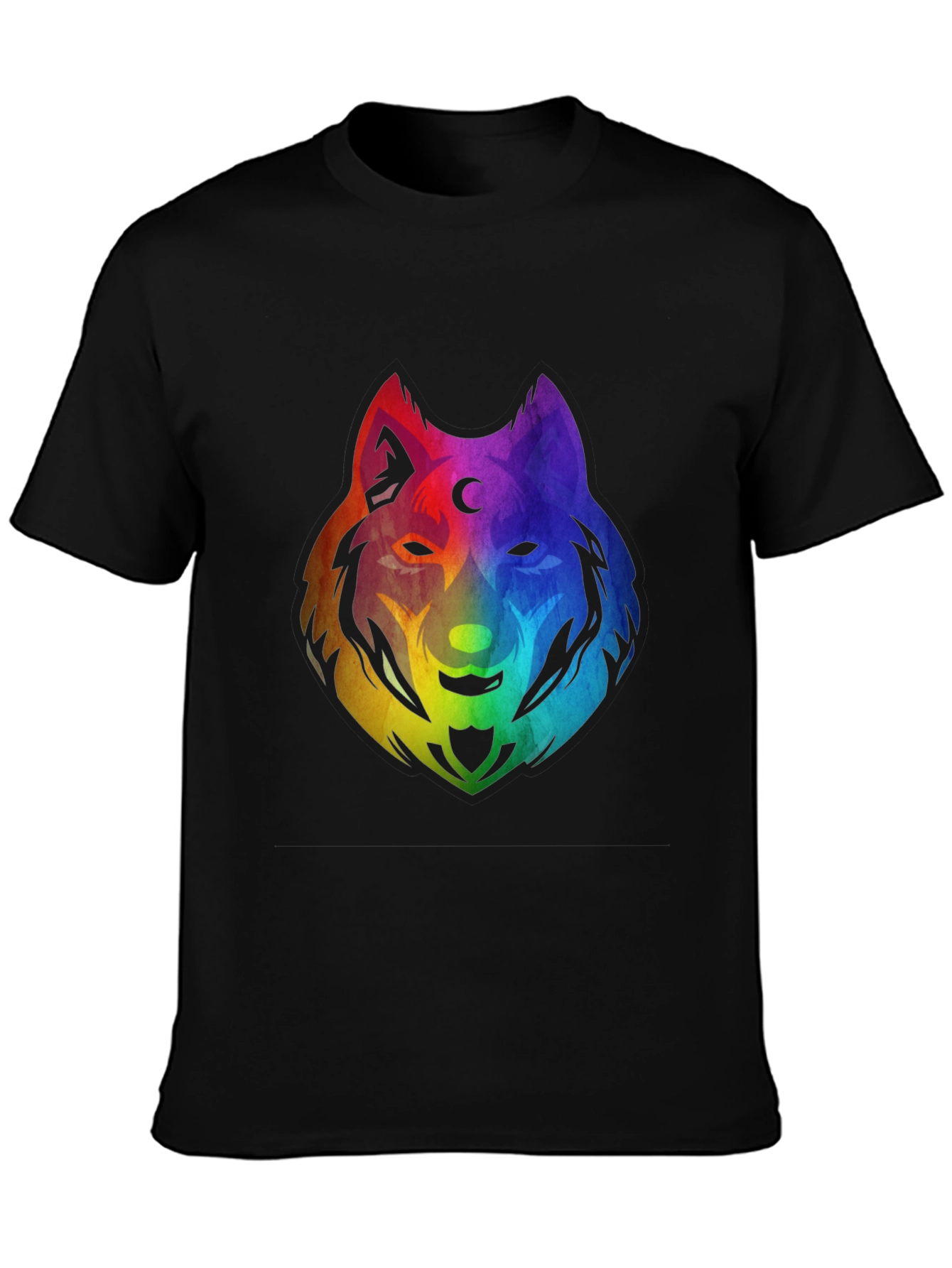 Black Rainbow Wolf Graphic T-Shirt - Black view 3