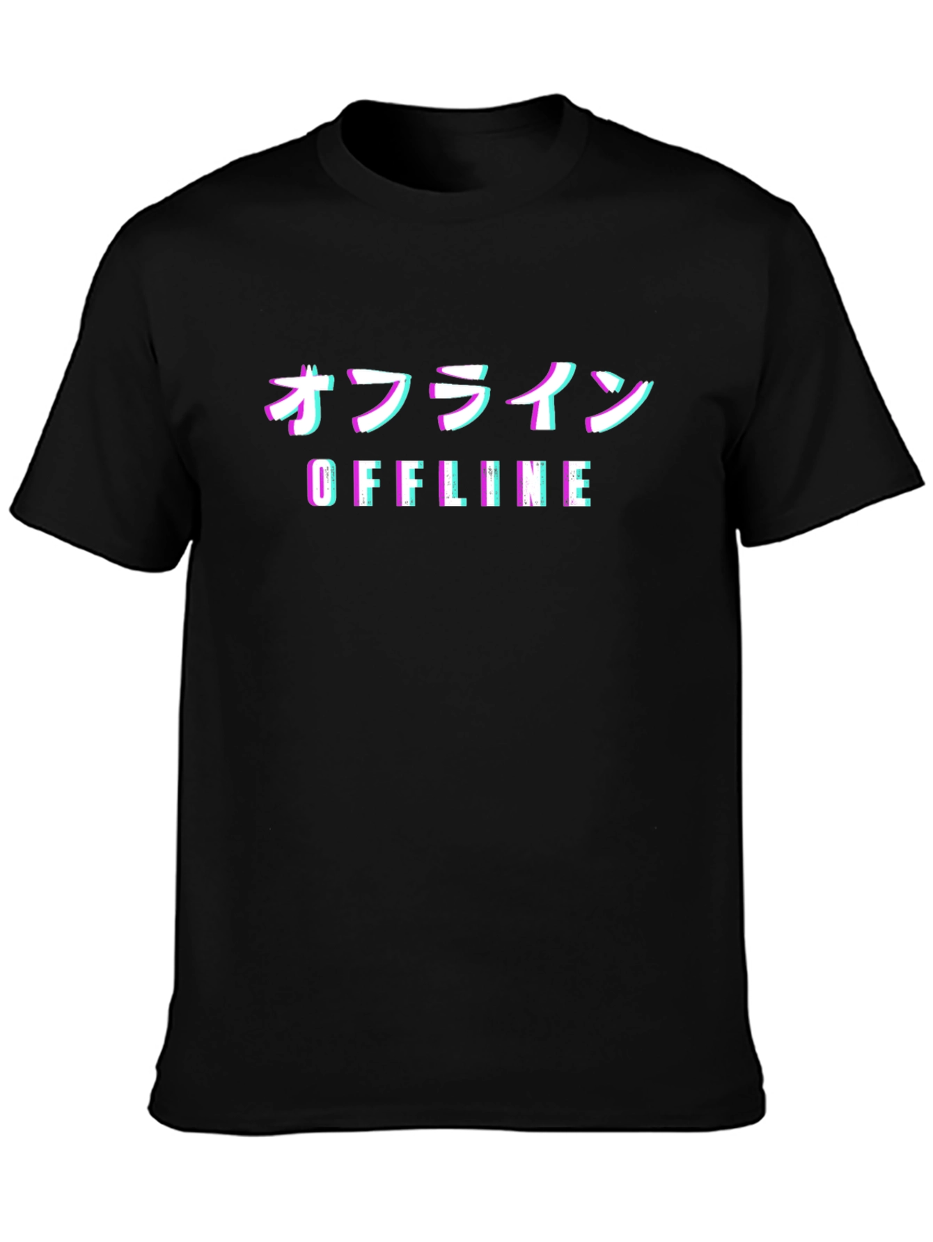 Black Offline Glitch T-Shirt - Japanese Vaporwave view 3