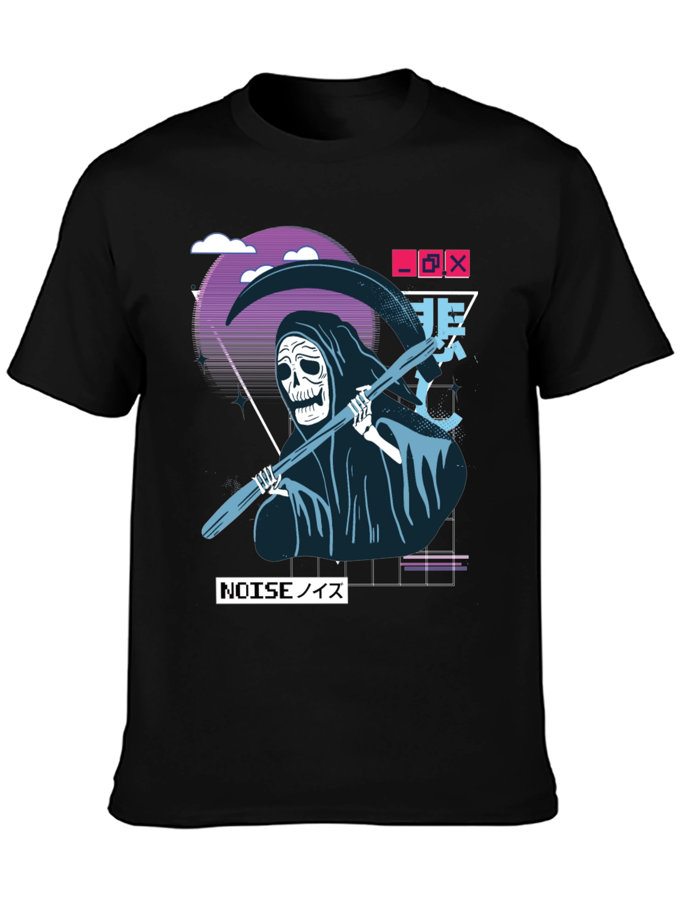 Black Grim Reaper Vaporwave T-Shirt view 3