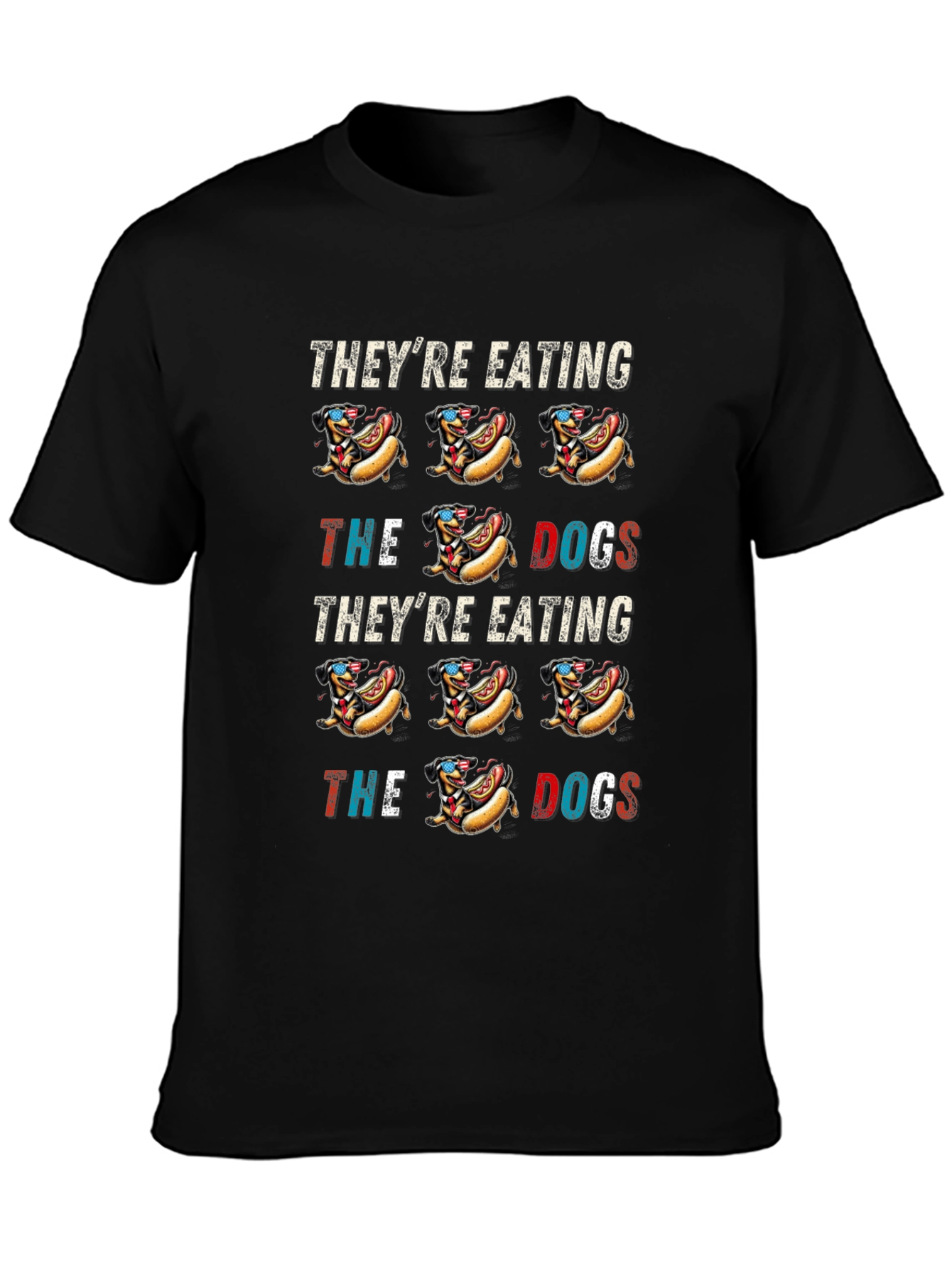 Black They're Eating the Dogs Hot Dog T-Shirt view 3