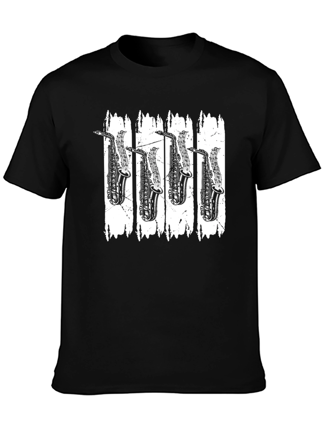 Black Saxophone Music T-Shirt - Black Cotton Tee view 3