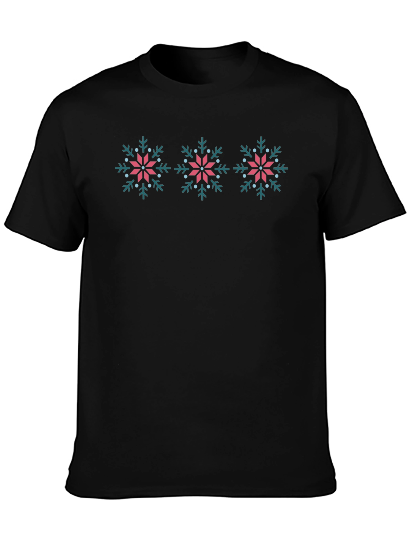 Black Snowflake Patterned Crew Neck T-Shirt view 3