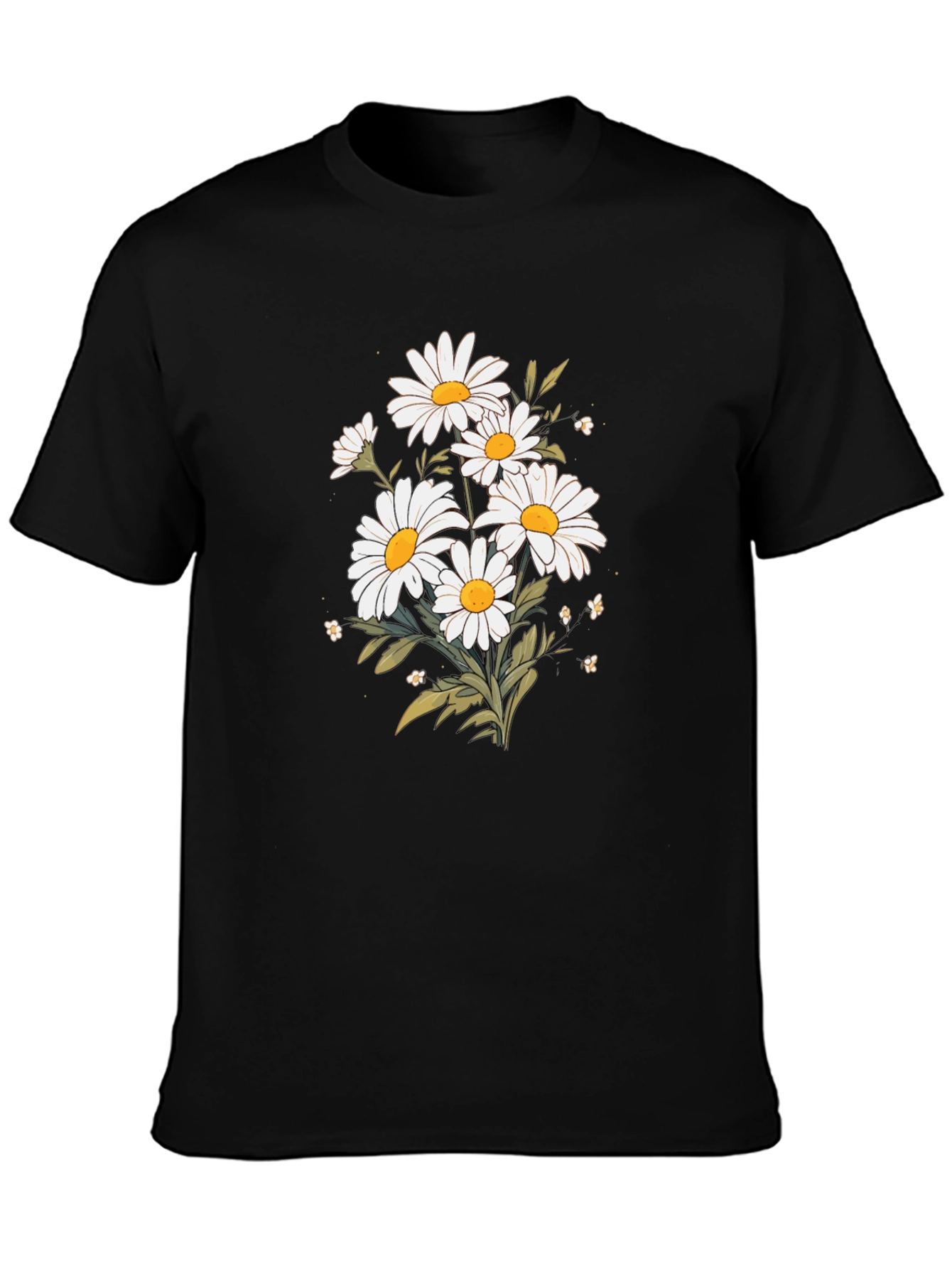 Black Daisy Flower Graphic T-Shirt - Black Cotton Tee view 3