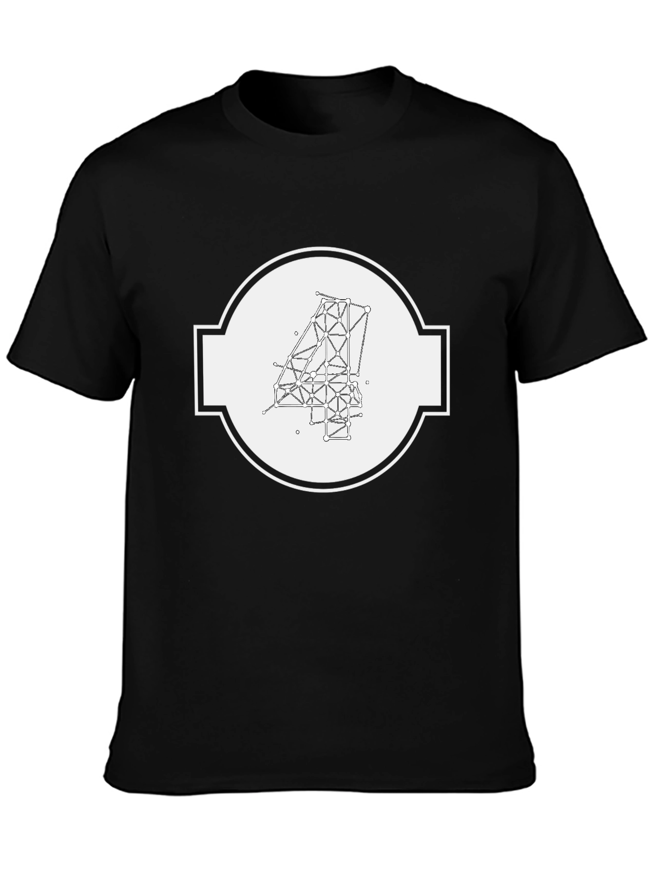 Black Geometric Number Four Graphic Tee - Modern Design view 3